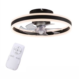 LYNICESHOP 20 insh Ceiling Fan with Lights Dimmable LED Reversible Blades with Remote Control, 3 Invisible Blades Semi Flush Mount Low Profile Fan (Black)