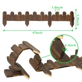 Wood Garden Fence, Staggered Wooden Edging Border Decorative Small Picket Panels for Flower Bed Barriers and Landscape Fencing
