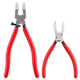 2 Pcs Glass Running Pliers and Breaker Grozer Pliers Set with Rubber Tips for Stained Glass, Mosaics, Heavy Duty Glass Cutting, and Crafting Projects – Professional Glass Cutting Tools