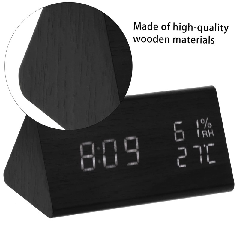 Ipetboom Silent LED Alarm Clock Wooden Digital Desk Clock with