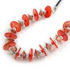 Avalaya Red Coin Shell and Silver Tone Metal Button Bead