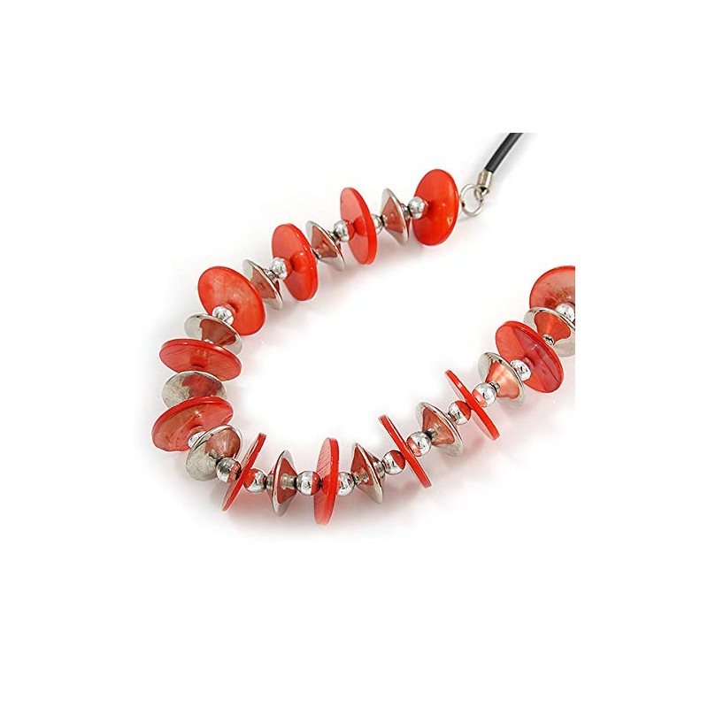 Avalaya Red Coin Shell and Silver Tone Metal Button Bead