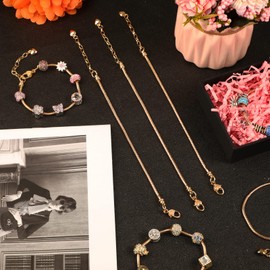 Junkin 12 Pcs Snake Chain Charm Bracelet with Heart Lobster Clasp Extender Adjustable DIY Bracelet Chain for Women Jewelry Making 7.87 Inches(Gold)