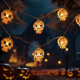 VAGEY Luces de Halloween de 5M 30 Leds de Calavera, Decoración de Halloween con 2 Modos de Iluminación, Guirnalda para Día de Muertos para Interior y Exterior como Jardín, Techo y Arbol