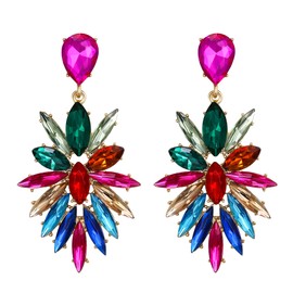 EleQueen Marquise Cluster Multiple Color Crystal Earrings Fashion Vintage Style Statement Drop Dangle Earrings for Women Girls