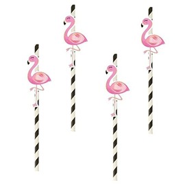 24 Set of Paper Straws for Birthday Baby Shower Wedding Tropical Flamingo Themed Party Decoration