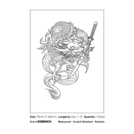 kobench Cool Temporary Tattoos,Dragon With A Knife In Its Mouth - K129 Design,Waterproof,Easy-to-Apply,Long Lasting 1-2 Weeks, Plant-Based,Dragon Tattoos