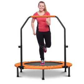 HYD-Parts 40" Mini Trampoline for Adults and Kids Exercise Rebounder with Adjustable Bar Fitness Trampoline Indoor Max Load 330lbs (Orange)