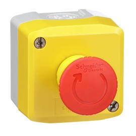 Harmony, Control Station, Plastic, Yellow, 1 red Mushroom Head Push Button Ã˜40, Emergency Stop Turn to Release 1NO + 1 NC, unmarked, UL/CSA Certified