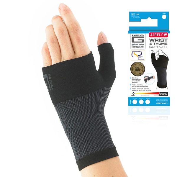 Neo-G Airflow Thumb and Wrist Support For Joint Pain, Tendonitis, Sprain, Hand Instability. Compression Wrist Sleeves with Thumb Support - L - Black