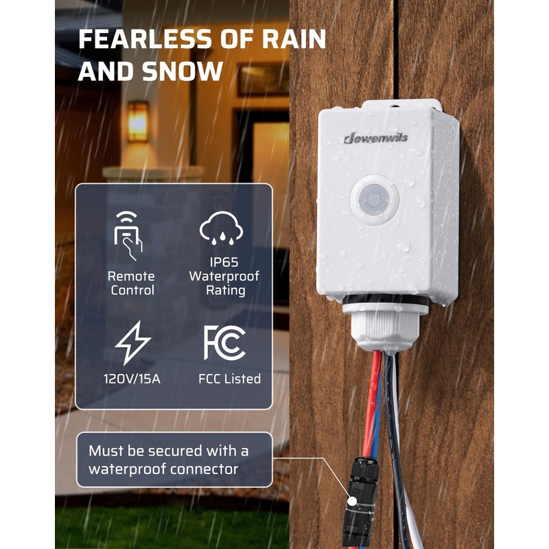 DEWENWILS Outdoor Indoor Wireless Light Switch and Receiver Kit, 15A/1800W,