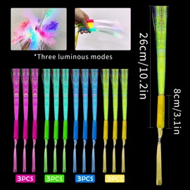 JOKILY Fibre Optic Glow Sticks, Party Accessories, Glow Sticks, 3 Flashing Modes, Pack of 12 Party Bags, Children's Birthday Party Bags for Children, Fancy Dress Party, Concert, Wedding, Carnival