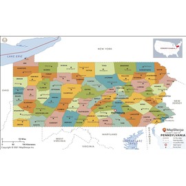 Pennsylvania Counties Map - Standard - 36" x 22" Laminated