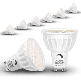 ALIDE GU10 Dimmable 5W LED Bulbs, Replace 50W Halogen, 2700K Warm White, AC120V Two Prong for Floodlight Track Recessed Accent Ceiling Lighting, Wide Angle 120 Degrees, 6 Pack