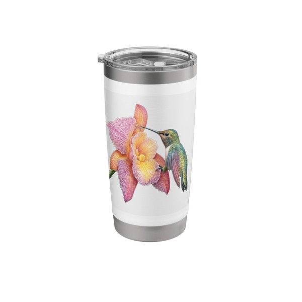Hummingbird Feeding on Orchid Floral Nature Art Stainless Steel Insulated