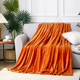 EHEYCIGA Fleece Blanket Orange Throws for Sofas Fluffy Warm Soft Blanket for Bed Settees Armchairs, Fit All Season, Double Size, 150x200cm