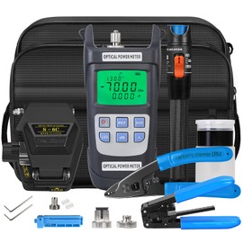 8 in 1 fiber optic terminal kit FTTH cold and hot welding black S-6C fiber optic cutter equipped with VFL15KM fiber optic tool kit with grey Y710A optical power meter -70~+10dbm with FC-LC adapter