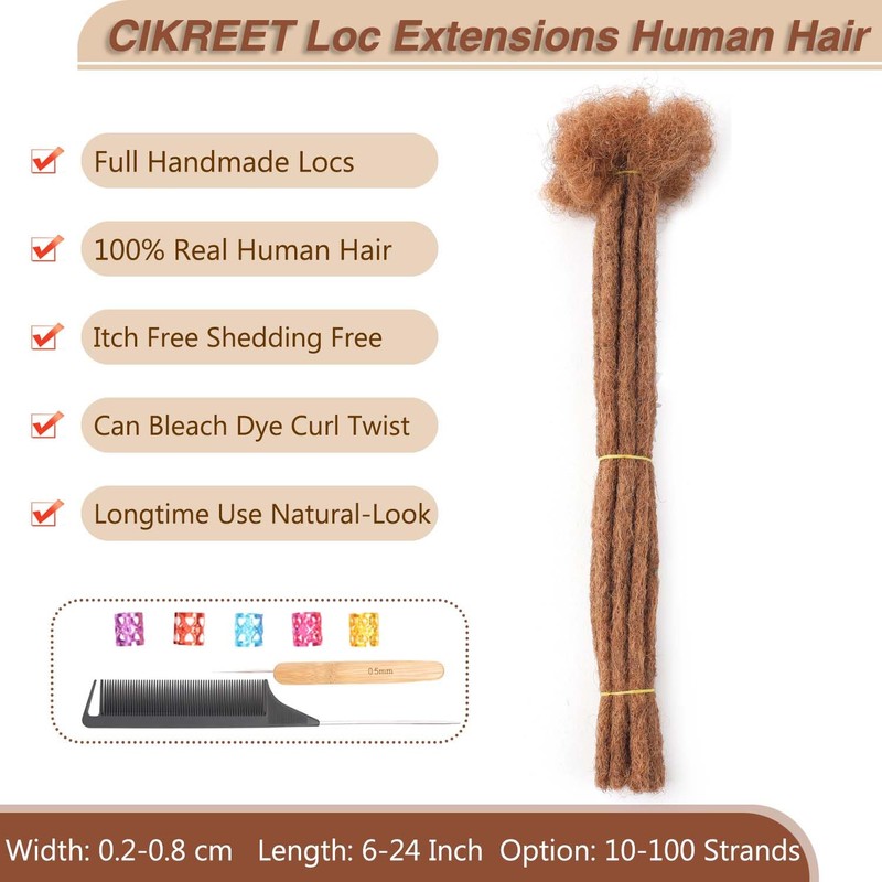 30# Auburn Brown Loc Extensions Human Hair Dreads Extensions for