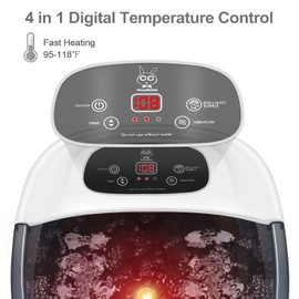 Foot Spa Bath Massager with Heat Bubbles and Vibration Massage and Jets, 16 OZ Calming Lavender Foot Soak Epsom Salt, MoodRelish Foot Soaker With Red Light, 22 Massage Rollers, Adjustable Temp -Purple