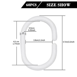 60Pcs Plastic Curtain Hanging Rings Durable Multifunctional C-Shaped Shower Curtain Hooks Portable Bath Drape Loop Clip for Bathroom Shower Window
