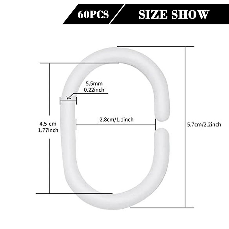 60Pcs Plastic Curtain Hanging Rings Durable Multifunctional C-Shaped Shower Curtain