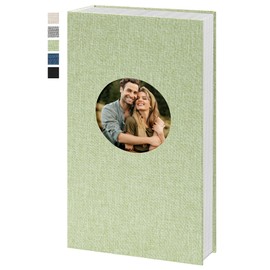 Vienrose Photo Album 4x6 Photos 300 Pockets Linen Cover Slip-in Photo Book with Round Window for Wedding Vacation, Grass Green