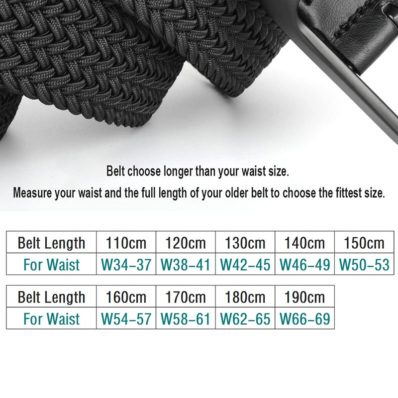 Drizzte Plus Size Mens Belt 170CM Casual Elastic Black Braided