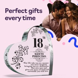 18th Birthday Plaque Gifts for Women Men - Aged to Perfection - Acrylic Heart Keepsake Gift for 18 Year Old Woman Man Her Him, 100mm x 100mm Present For Friends Family