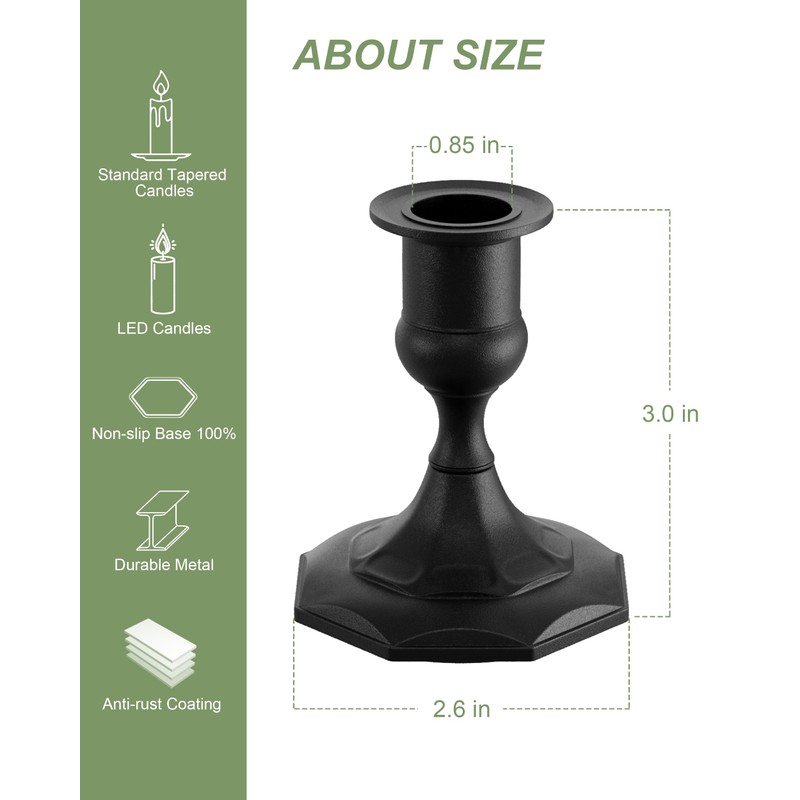 Set of 2 Candlestick Holders, Viuieyid Modern Black Taper Candle