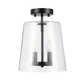 Globe Electric 66000083 2-Light Semi-Flush Mount Ceiling Light, Matte Black, Glass Shade, E12 Base Sockets, Ceiling Light Fixture, Home Improvement, Bedroom Lights for Ceiling, Dining Light Fixture