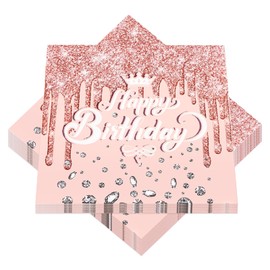 40 Stück Servietten Happy Birthday, Servietten Geburtstag, Tischdeko Geburtstag Servietten Rosa, Servietten Geburtstag Mädchen Junge, Happy Birthday Servietten Party Dekoration, 33 * 33cm