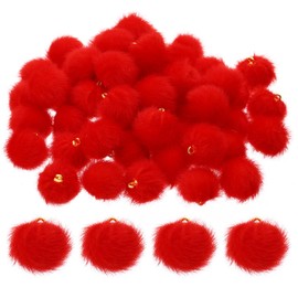 PATIKIL 50pcs Pom Poms Charm, Pompoms Charm Craft Pom Poms Pendants Balls Small Fluffy Tassel Bulk for Crafts Jewelry Making, Red