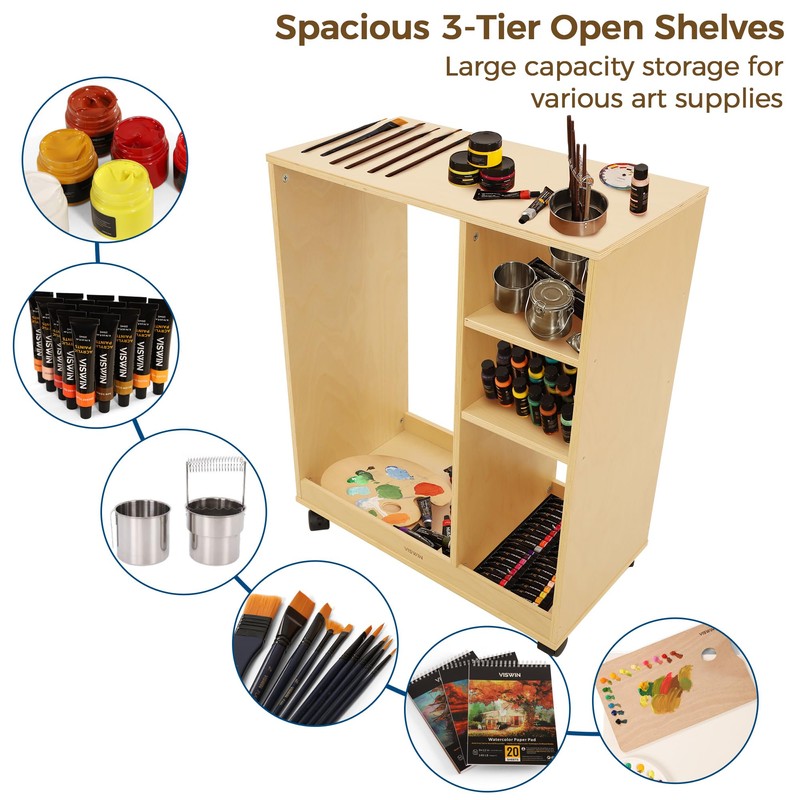 VISWIN Art Cart Organizer, Solid Beechwood Art Supply Storage Organizer