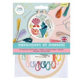 Simply Make Embroidery by Numbers, Seashells, Multicoloured, Single Craft Kit, Stitch and Sewing Kit That Includes Embroidery Threads, Craft Kits for Adults UK, Embroidery Kit with Embroidery Hoop