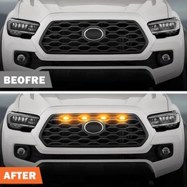 Seven Sparta 4 PCS Grill Led Lights with Fuse Adaptor Compatible with 2020-2023 Toyota Tacoma TRD Off Road & Sport OEM Front Grille, Half-Cover (Amber Light with Black Shell)