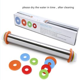 Rolling Pin nonstick and Silicone Baking Pastry Mat combo kit, Adjustable Rolling Pin With Thickness Rings, Rolling Pin for Baking Fondant, Pizza, Pie, Pastry, Pasta, Dough, Cookies (black)