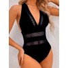 OKONOS Women's Mesh Patchwork One Piece Swimsuit - Deep V-Neck