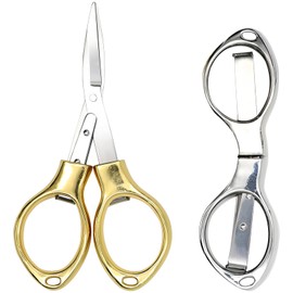 2 Pack Folding scissors,safe portable scissors,small scissors,mini scissors,tsa scissors，stainless steel telescopic cutter - Gloden and Sliver