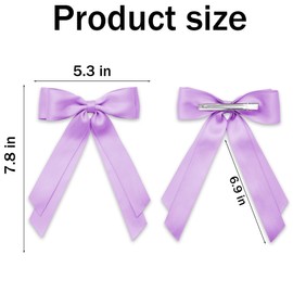 Purple Hair Bows for Women Girls Silky Satin Ribbon for Hair Accessories Long Tails Barrette Hair Bow Hair Clips for Teen Gifts Trendy Stuff 2Pcs