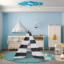 motor_parts2024 Large Striped Kids Teepee Portable Canvas Tent Foldable Playhouse Indoor/Outdoor