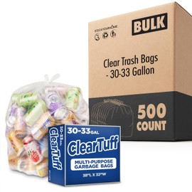 Stock Your Home Clear Trash Bags – 30-33 Gallon (500 Pack) – Disposable Leak-Resistant Garbage Can Liners for Office, Bathroom, Deli, Produce, Dog Poop, Cat Litter