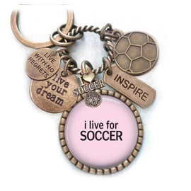 Soccer, I Live for Soccer Keychain, Backpack Clip or Necklace, Live Your Dream, Inspire, I Love Soccer, Live With No Regrets, Soccer Player Gift, Sports, Girls, Teens, Women