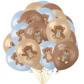 POPOYU 18Pcs Teddy Bear Birthday Party Balloons,Bear Latex Balloons Bear Baby Party Decoration,Blue Kids Teddy Party Balloons Helium Balloons for Baby Shower Gender Reveal Themed Party Supplies