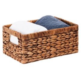 CENBOSS Wicker Baskets (Medium, Brown Wash, 1PC) Rattan Woven Baskets, Water Hyacinth Baskets, Seagrass Storage Baskets for Shelves