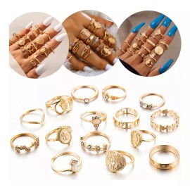 Luckyboxx Set De 15 Joyería Vintage Plata Negra Anillos Vintage Gótico