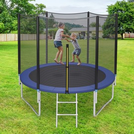 GYMAX Trampoline, 8FT 10FT 12FT 14FT 15FT 16FT Recreational Trampolines w/Safety Enclosure Net & Ladder - ASTM Certificated, Outdoor Trampoline for Kids and Adults (8FT, External-Net)