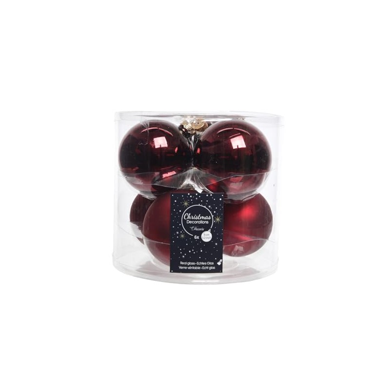 Decoris Weihnachtskugel aus Glas, Bordeauxrot, 8 cm
