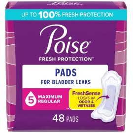 Poise Incontinence Pads for Women, 5 Drop Maximum Absorbency,  48 Count