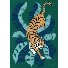Performing Arts Tiger Birthday Card for Kids - Big Cat Jungle Design Greeting Cards with Envelopes - Pack of 4 Assorted Blank Note Cards With Inside Wishing Message for Wildlife Lovers, Friends And Family