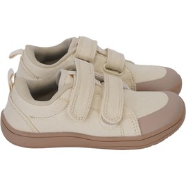 WHITIN Toddler/Girls Barefoot Shoes Boys Wide Width Minimalist Sneakers Size 9 Toddler Canvas Hook-Loops Kid Lightweight Soft Naturally Flexible Beige Bown 26